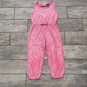Girls Pink Sleeveless Floral Print Jumpsuit